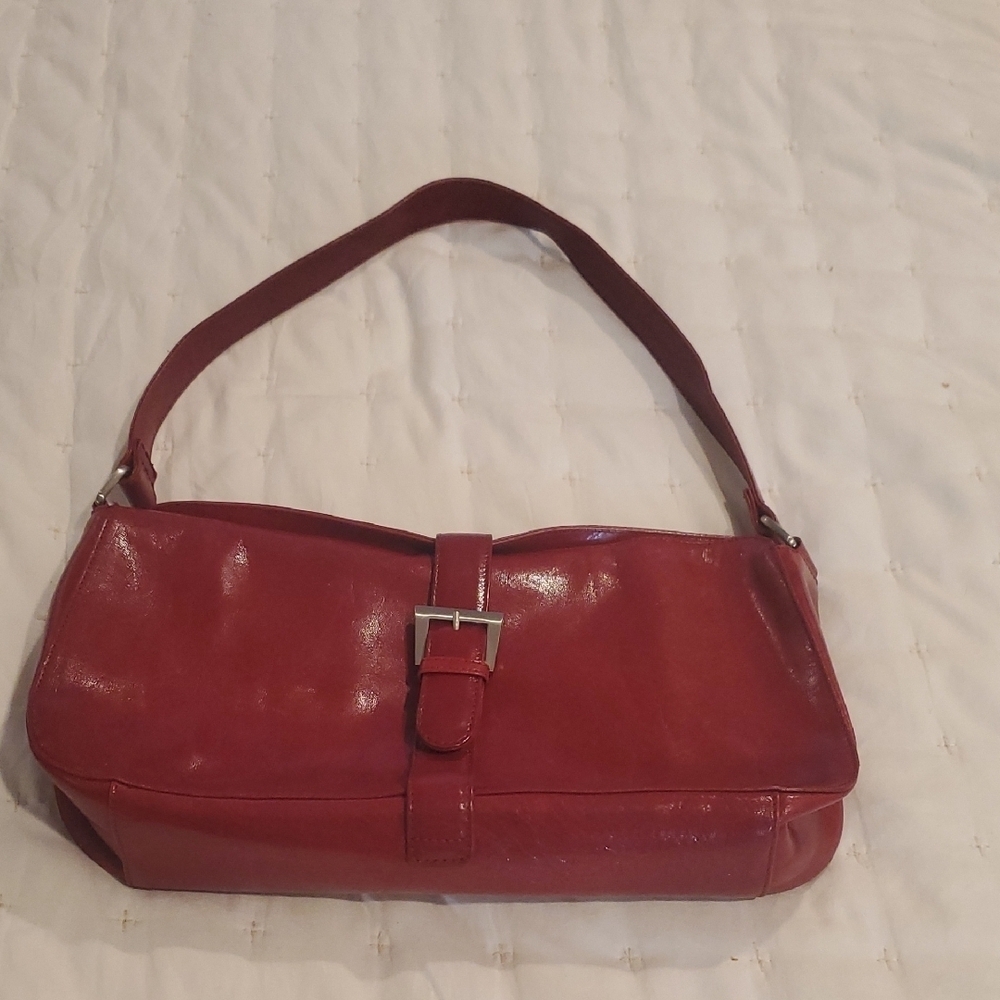HOBO Red Leather Shoulder Bag with Silver Buckle (9)
